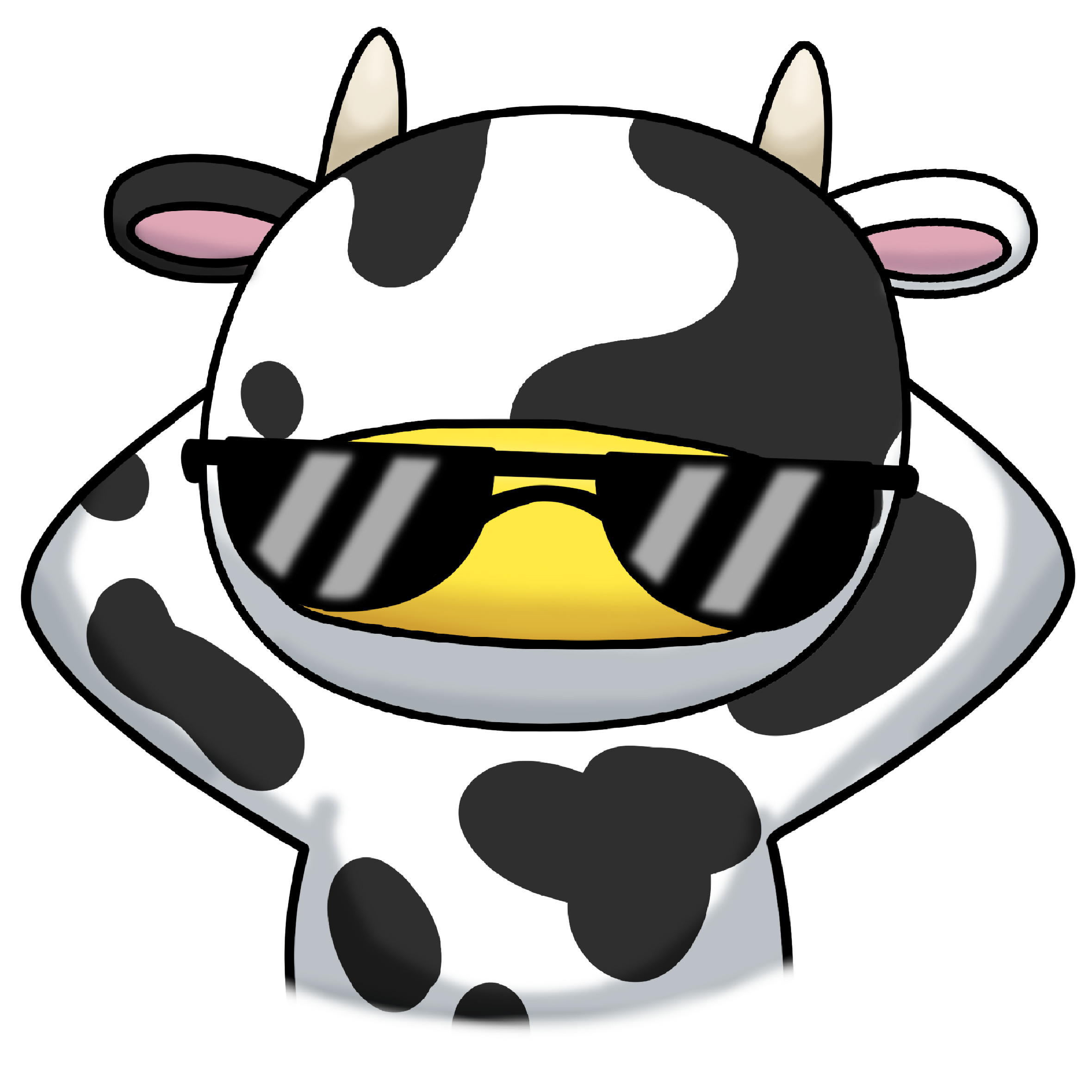 Cae's cow character wearing sunglasses